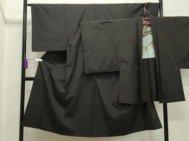 平和屋着物●男性 紬 アンサンブル 霞文 憲法黒茶色 正絹 CAAY8080gh