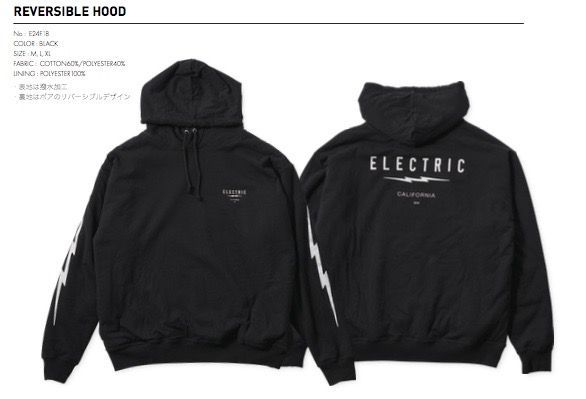 新品 ELECTRIC REVERSIBLE HOOD エレクトリック ブラック かっこいい撥水 ボア暖か イナズマプリント