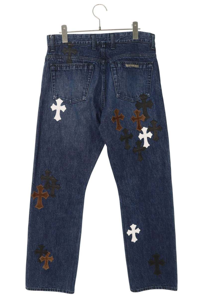 クロムハーツ デニムパンツ フレアニーステッチデニムパンツ メンズ CHROME HEARTS クロムハーツ クロスパッチ付き ウォッシュド