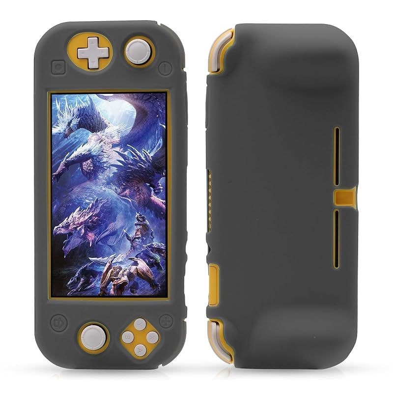 【新着商品】Switch Lite用シリコングリップケース ソフトラバーケース Switch Lite用強化ガラススクリーンフィルム付き スティックカバー (6個セット)付き グレー 0