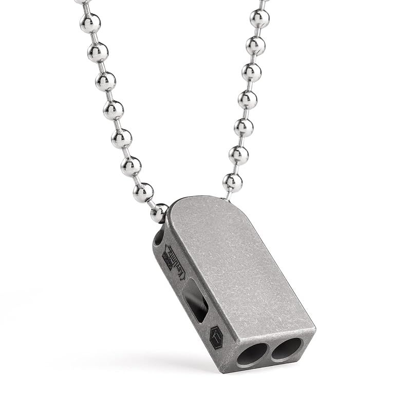 KeyUnity KA25M ホイッスル 笛 チタン製 頑丈 アウトドア 防災 緊急 登山 EDC ラウド シグナル 130dB 屋外 キャンプ ハイキング ネックレス Mサイズ シルバー 1