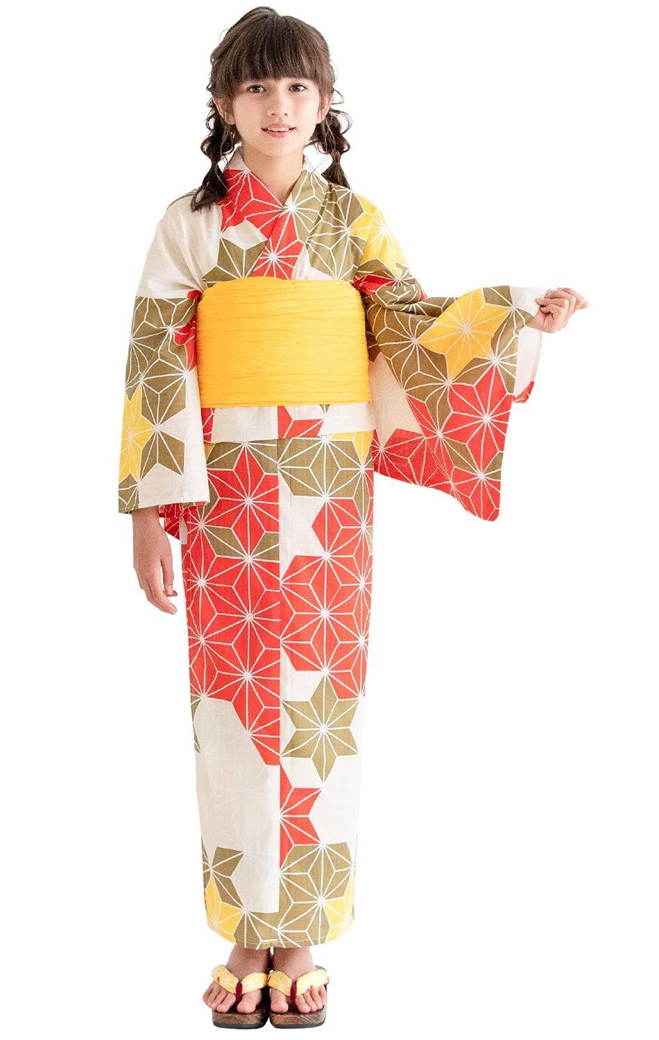 KYOETSU キョウエツ 浴衣セット ジュニア レトロ B 変わり織 2点セット 浴衣 作り帯 ガールズ