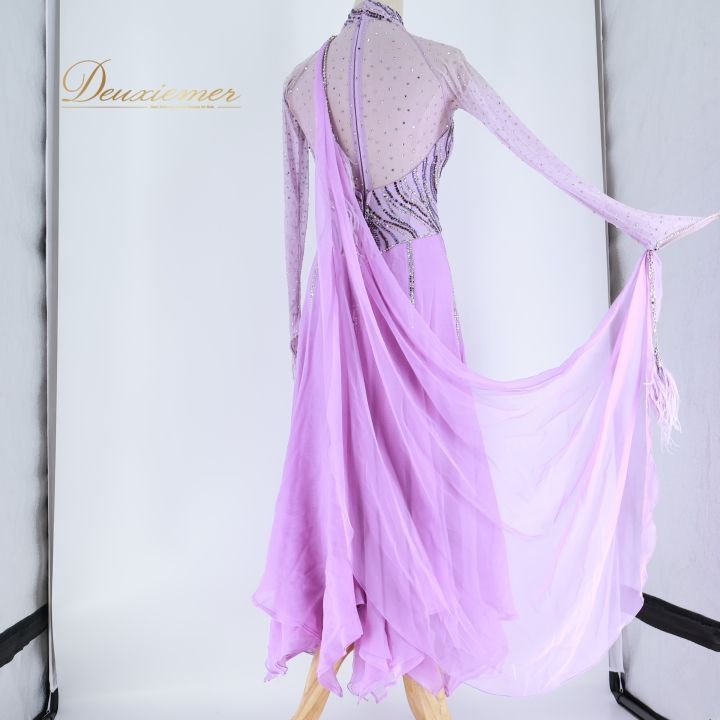 【美品 社交ダンス衣装】ワンピース ドレス un×Ⅱ 紫 ラベンダー 花柄 ラメ ブランドスポーツ - 【美品 社交ダンス衣装】ワンピース ドレス