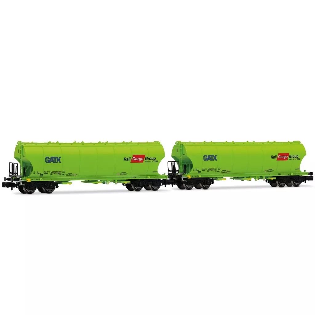 鉄道模型 1 160 GATX. 2-unit pack 4-axle silowagond rounded walls . neon-green livery. RAIL CARGO GROUP. ep. VI HN6707