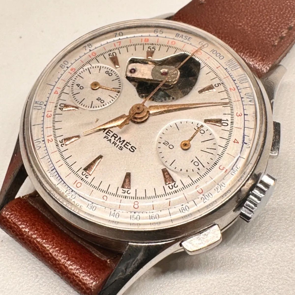 エルメス腕時計　クロノグラフ エルメス パリ レア スケルトン　ヴィンテージ アンティーク腕時計 クロノグラフ 手巻き