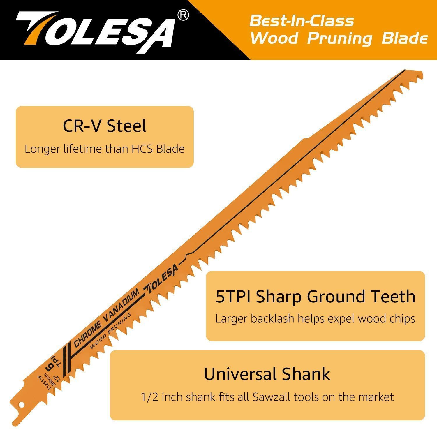 数量限定】TOLESA レシプロソー替刃 5山 300mm CRV 剪定用 枝切り・生