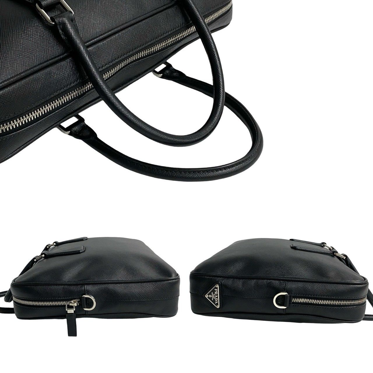 極 美品 希少品 PRADA プラダ 三角ロゴ 金具 サフィアーノ レザー 本革