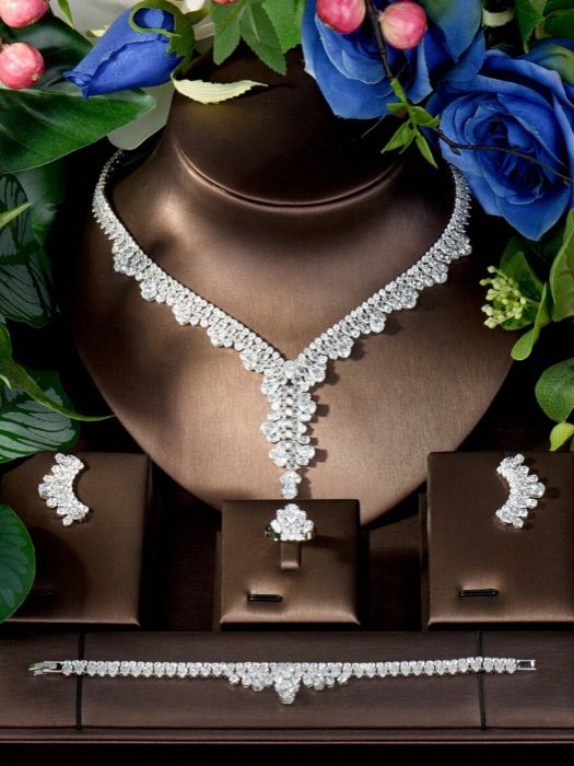 ロマンチックなキュービックジルコニア扇型ジュエリーセット