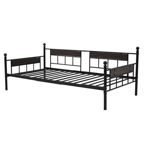 人気商品】シングル アイアンベッド ウッド&スチール 下収納