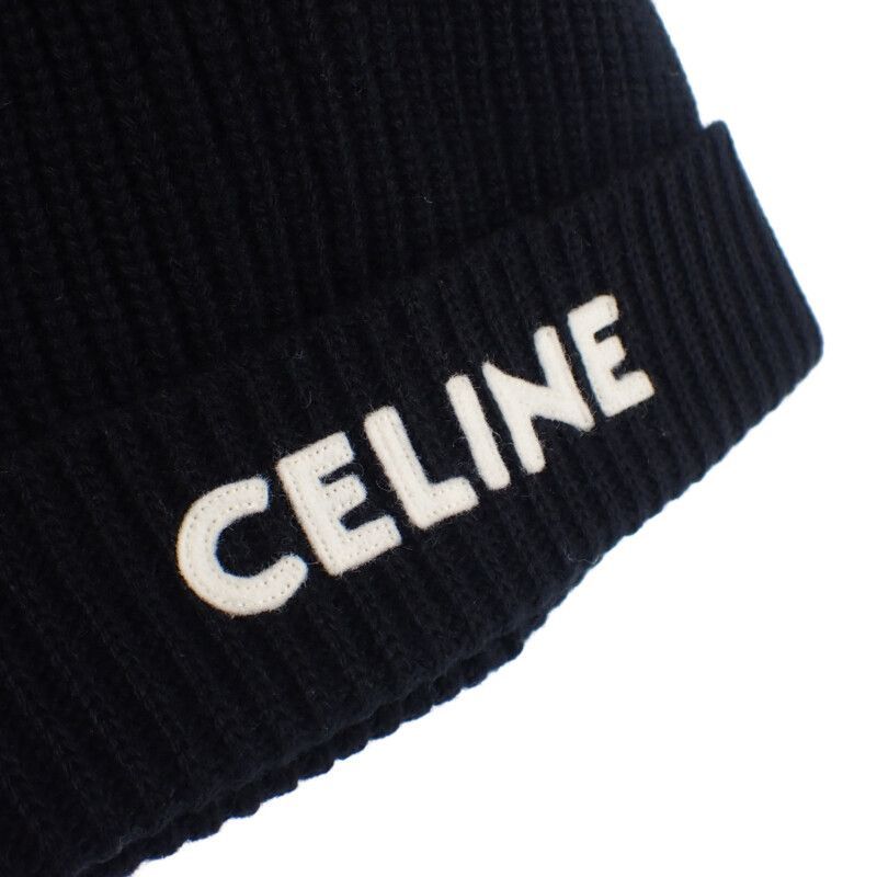CELINE】ニット帽 リブ編み ニットキャップ ウール ブラック