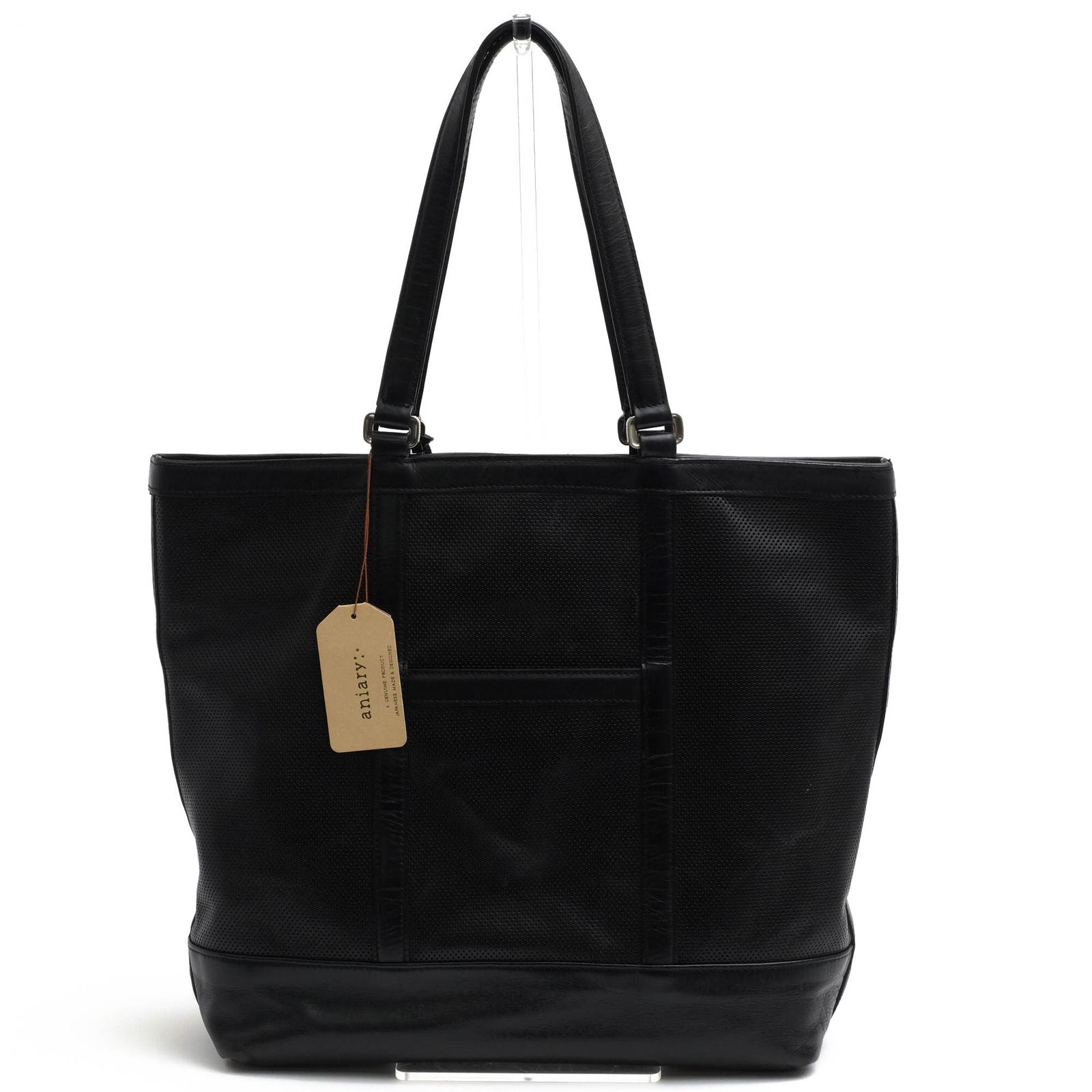 美品 ハンティングワールド ショルダーバッグ 黒 レザー シルバー金具