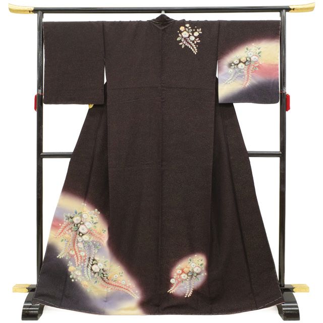 新古品】 訪問着 袷 着物 未使用 正絹 フォーマル 金通し 黒紫地