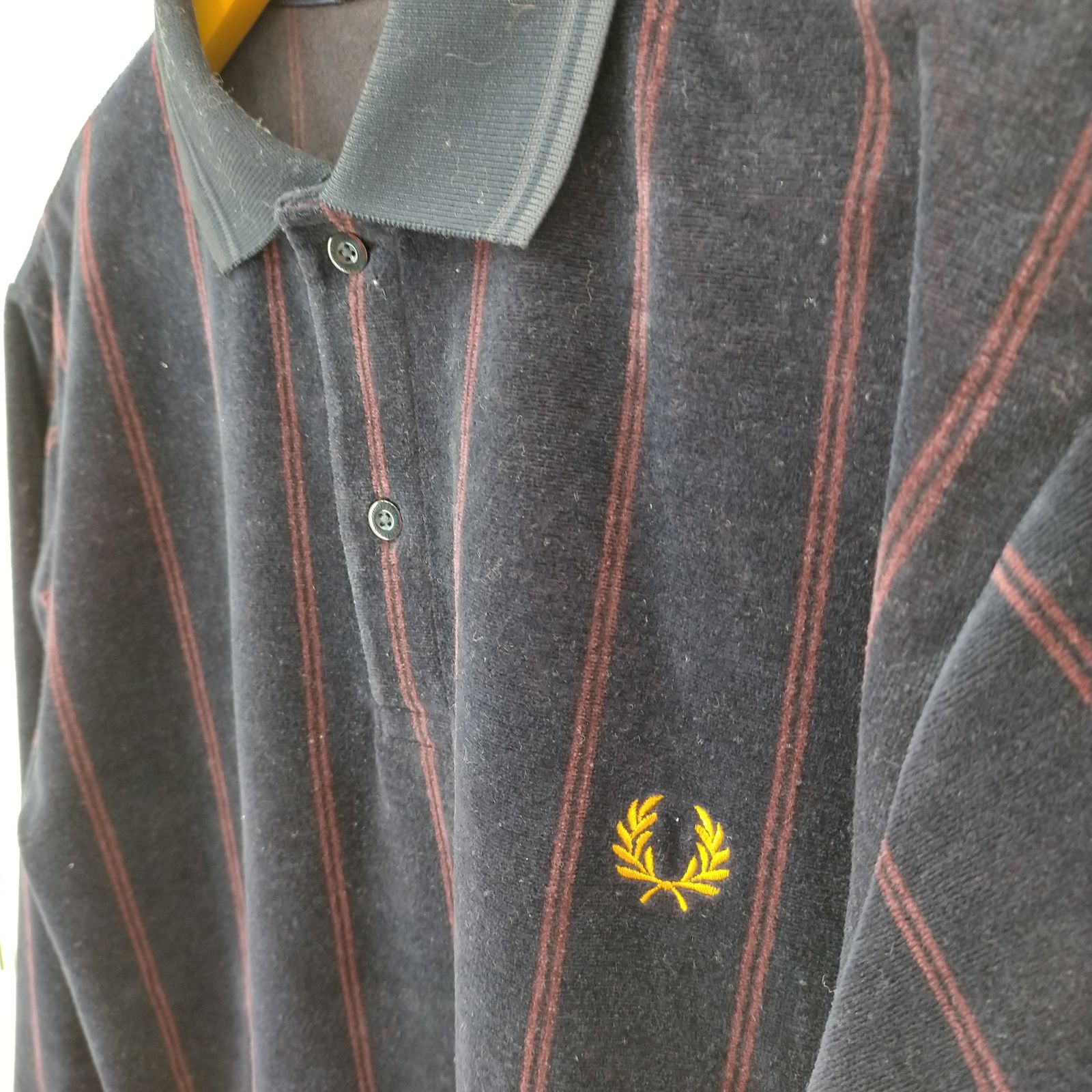 フレッドペリー FRED PERRY ストライプベロア長袖ポロシャツ メンズ JPN：S