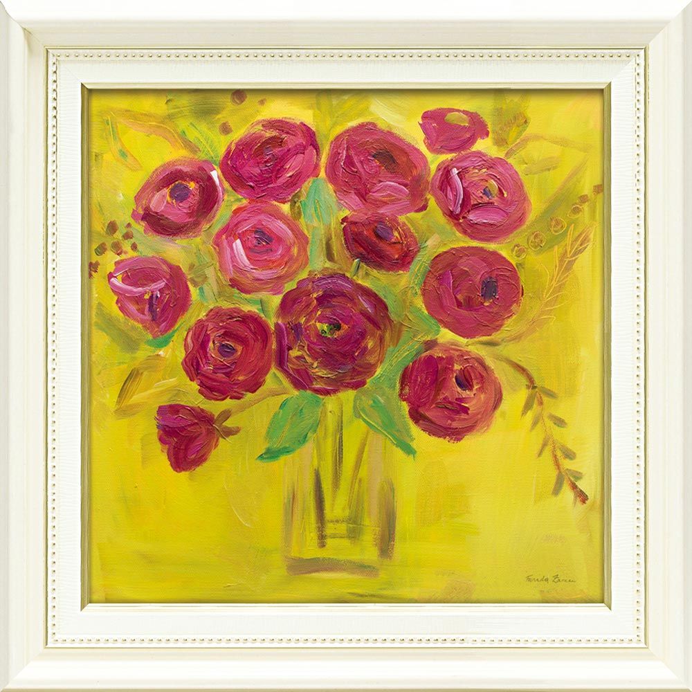 絵画 。壁掛け絵【夜光の蛍の火とピンクの花の海、緑のドレスを着た