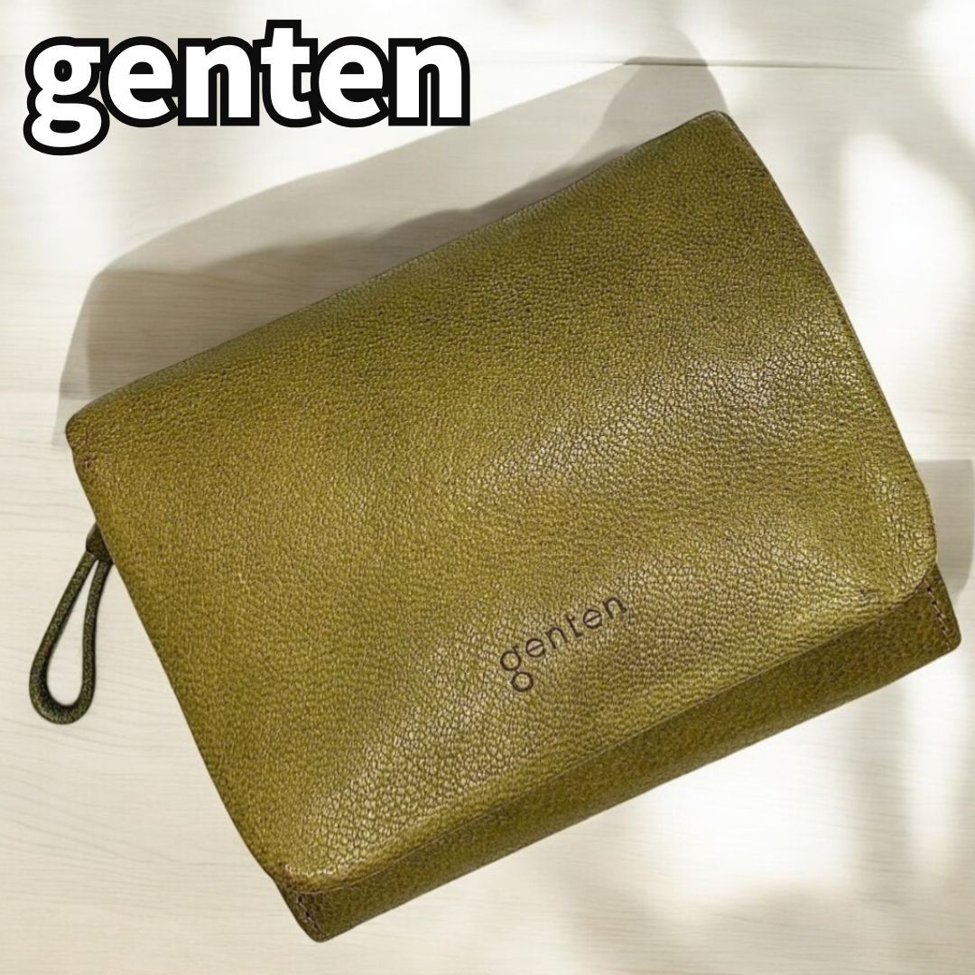 希少genten ゲンテン　ウール×レザー　ポンチョ　レディースL相当　カーキ 使うほど、私色に育つ✨】 genten ゲンテン 二つ折り財布 ゴート