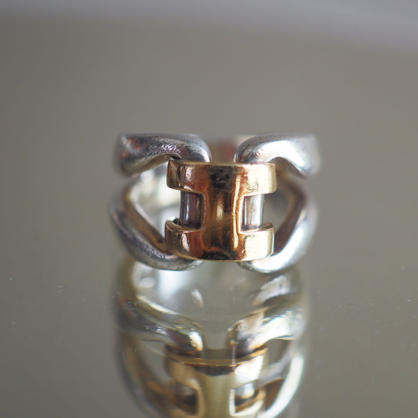 エルメス HERMES オランプ SV925 K18 コンビ Hロゴ 2連 リング/指輪#52