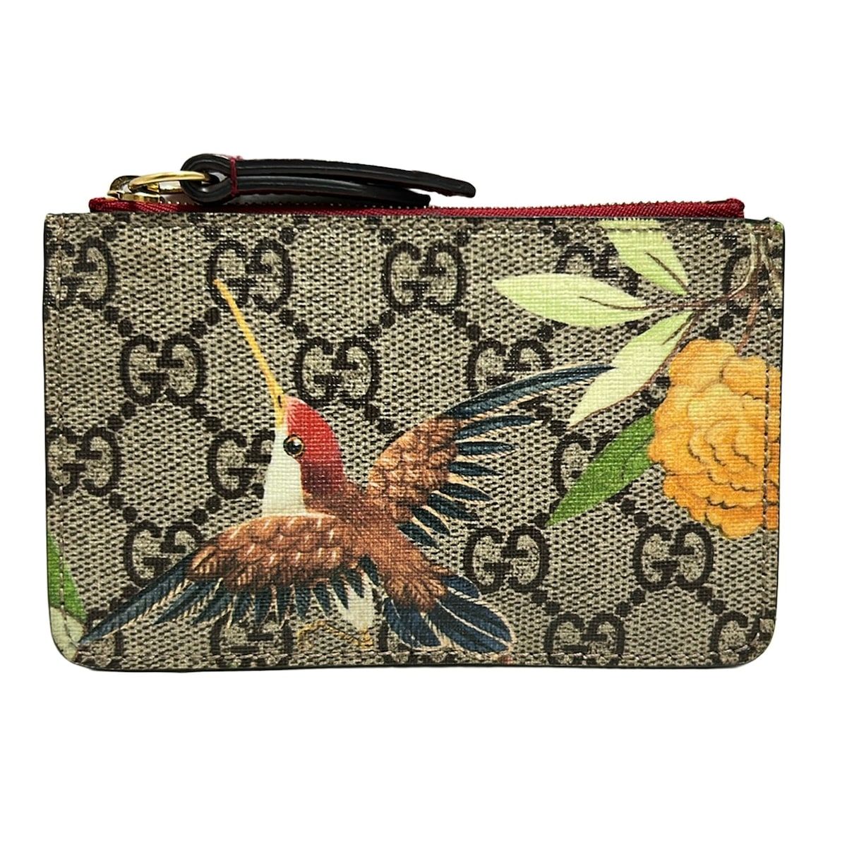 GUCCI グッチ コインケース グッチティアン 424898 ベージュ×ダークブラウン×マルチ キーリング付き レザー