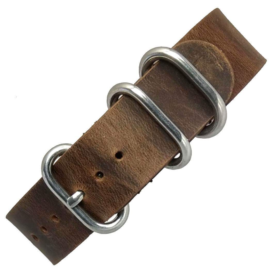 【人気商品】ミリタリー時計ベルト 本革 レザー ZULU ヴィンテージブラウン NATO 5-ring [time+]