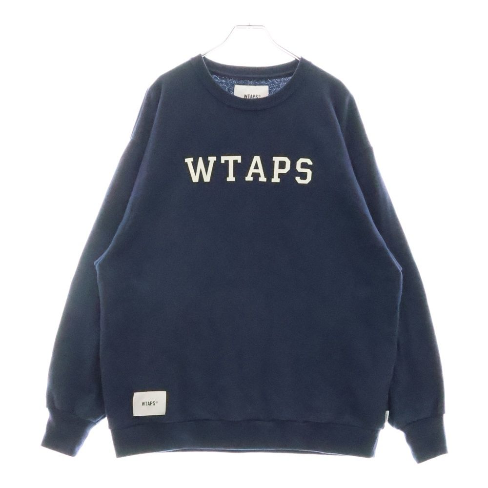 WTAPS ダブルタップス 22SS ACADEMY SWEATER ロゴプリント クルーネック スウェット トレーナー ネイビー 221ATDT-CSM18