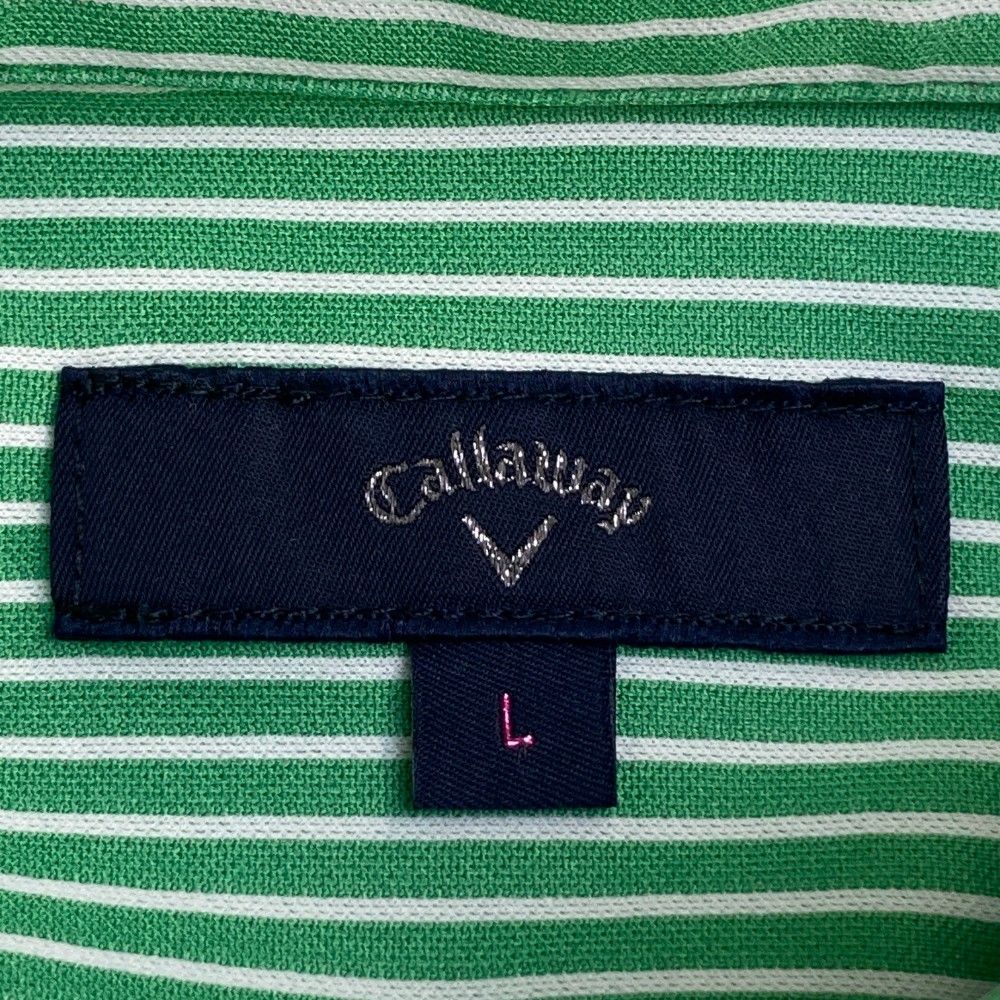 サイズ：L CALLAWAY キャロウェイ  半袖ポロシャツ ストライプ柄 グリーン系 [240101415283] ゴルフウェア レディース ストスト サイズ：L CALLAWAY キャロウェイ 半袖ポロシャツ ストライプ柄