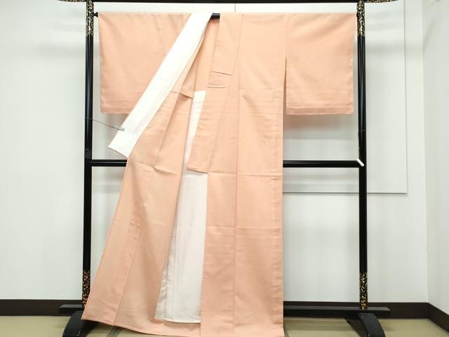 平和屋本店▽極上 白鷹お召 単衣 色無地 洒落柿色 小松紀夫作 証紙付き