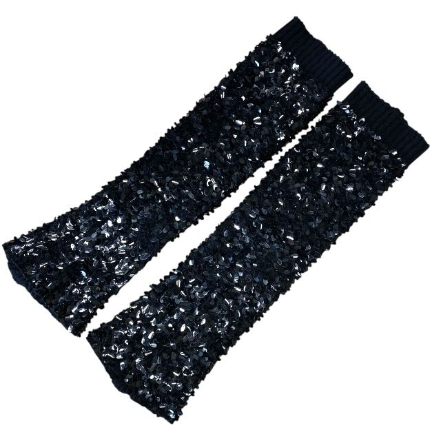 シャネル レッグウォーマー ゲートル ココマーク ダブルCマーク ロゴ スパンコール コットン ブラック ゴールド レディース CHANEL