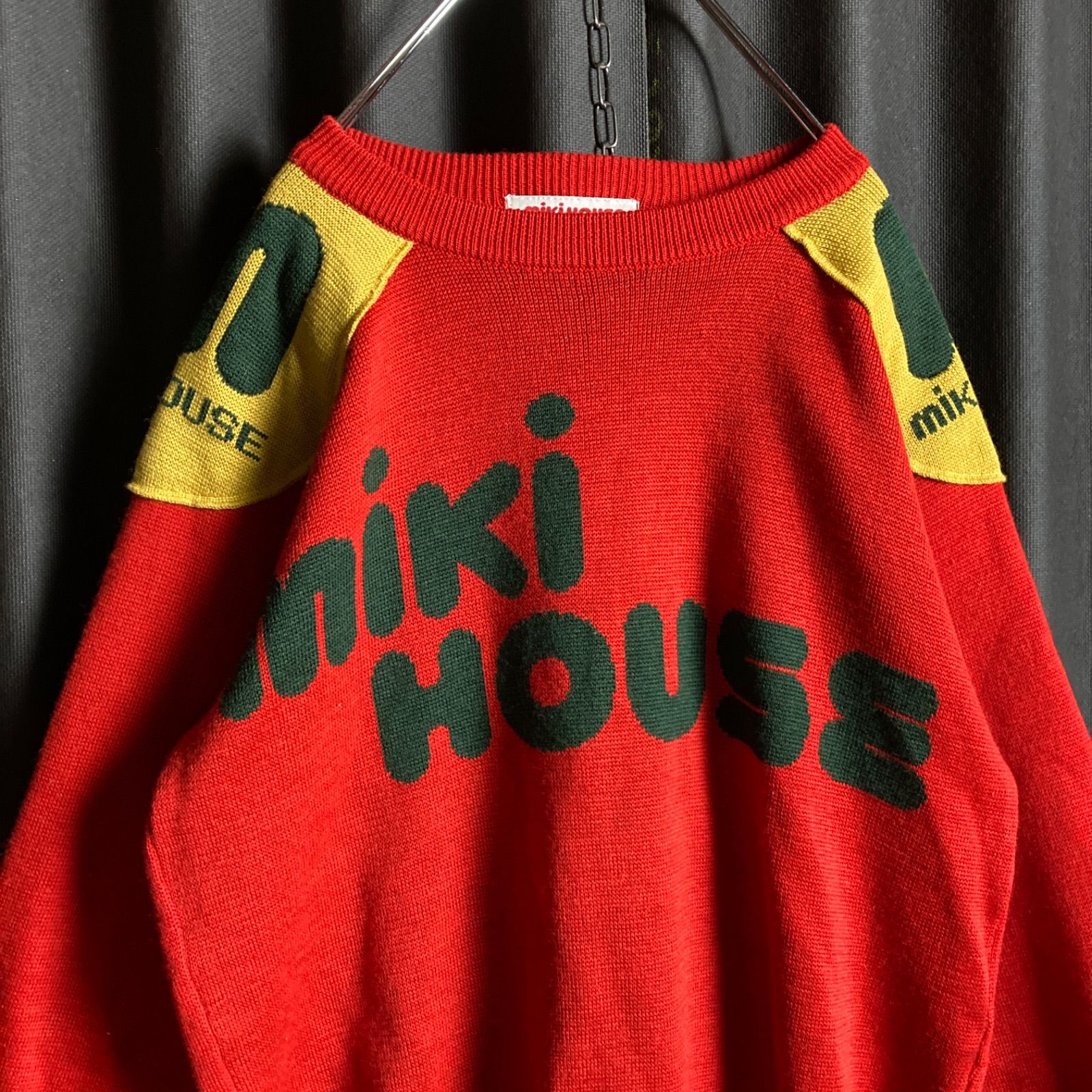 【90s当時物】ミキハウス　エルボーパッチ　ビッグロゴニットセーター　日本製