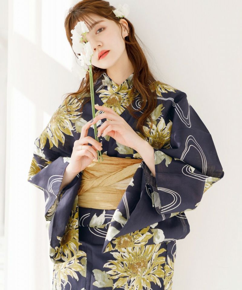 夏色の向日葵しらべ(藍)】2024 浴衣5点セット(ゆかた・帯・下駄