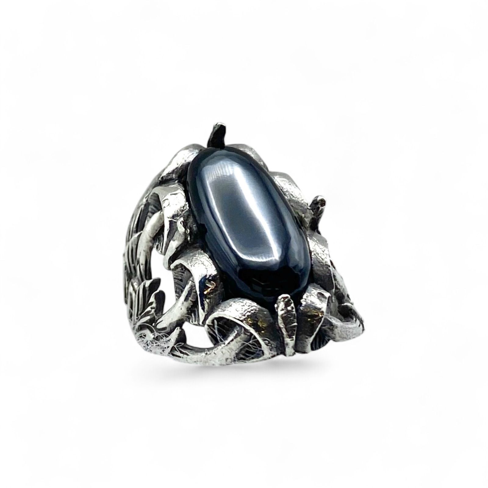 漆黒の神秘】ブラックオニキス Silver 925 刻印 80s Vintage Ring 