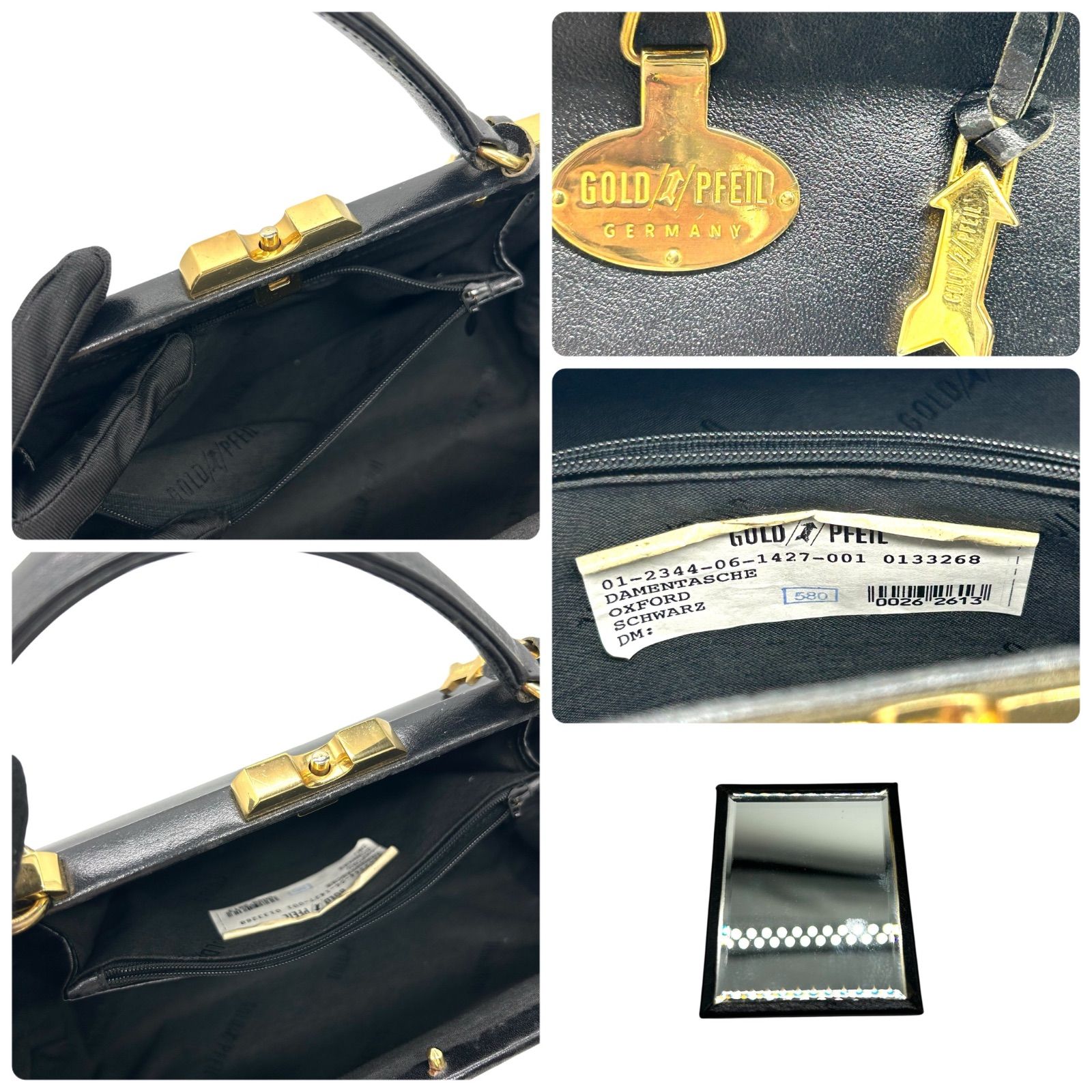 GOLD PFEIL ハンドバッグ がま口 ダレス レザー ブラック 1355 GOLD PFEIL ハンドバッグ がま口 ダレス レザー ブラック 1355