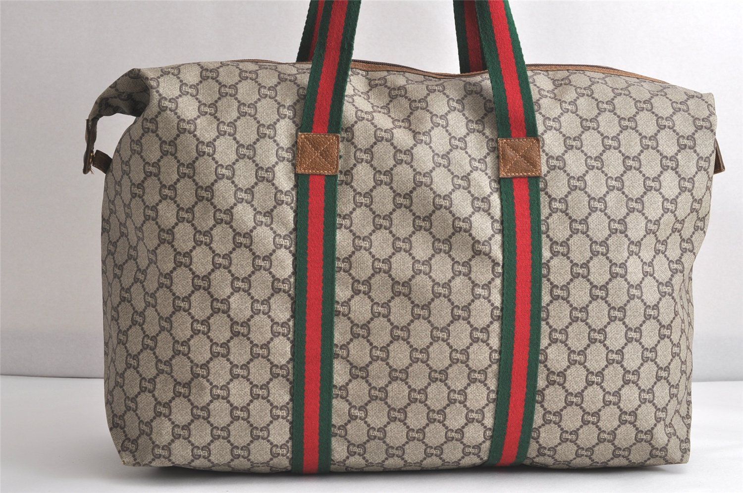 GUCCI グッチ ウェブ シェリーライン GG プラス トラベルボストンバッグ ピーブイシー レザー ブラウン 2764N DECORATOM_COM_BR