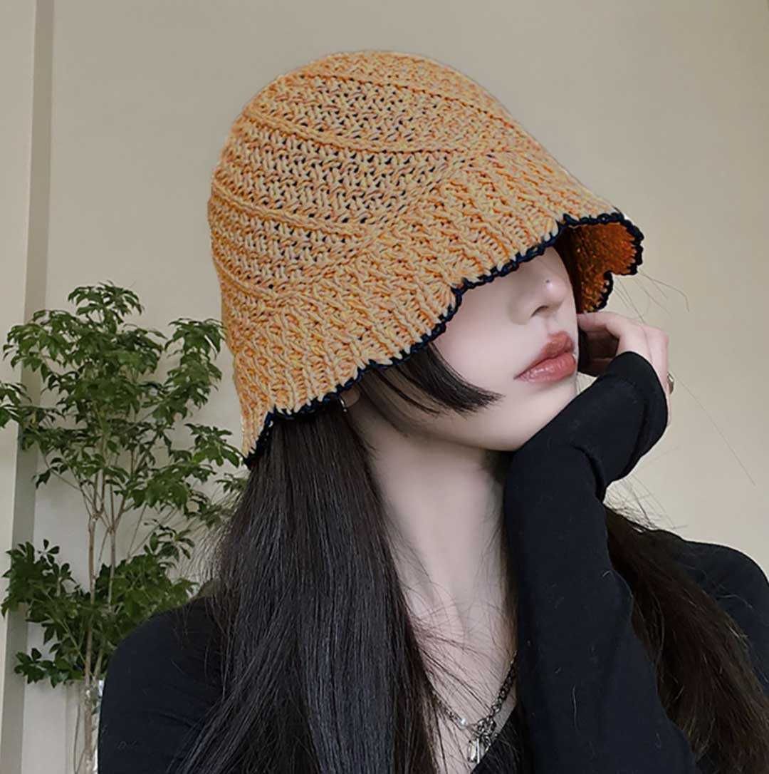 帽子 かぎ編み クロシェハット バケットハット ホワイトor
