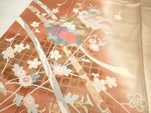 平和屋着物□訪問着 雪輪枝花文 暈し染め 金彩 正絹 逸品 未使用