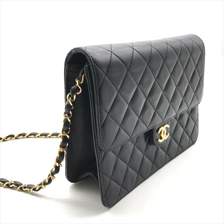 美品 CHANEL シャネル ココマーク マトラッセ ラムスキン プッシュロック チェーン ショルダー バッグ ブラック a3486 CHANEL（シャネル） マトラッセ ココマーク プッシュロック チェーン