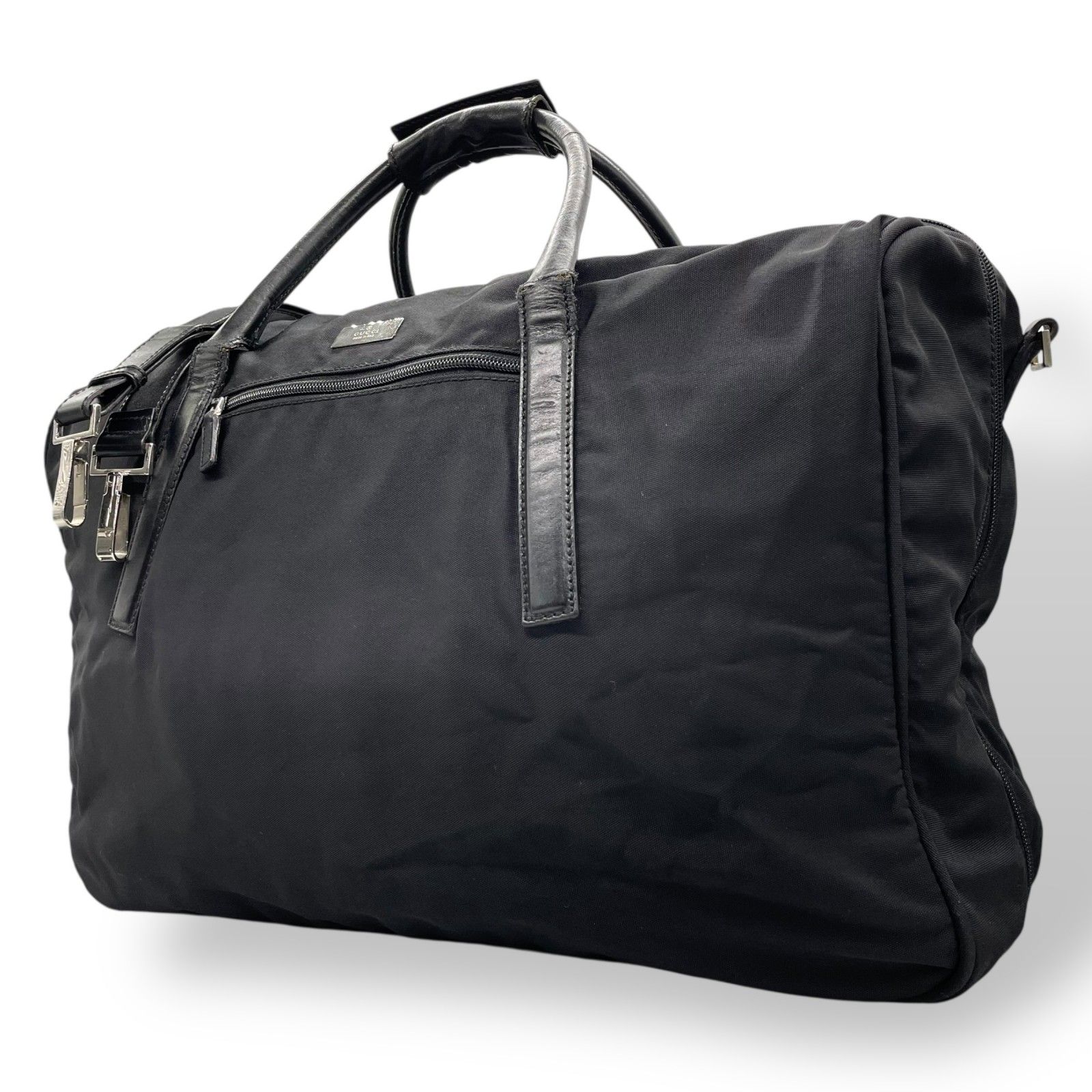 グッチ ナイロン×レザー 2wayビジネスボストンバッグ 大容量 ブラック グッチ GUCCI ボストンバッグ ショルダーバッグ ブラック 黒 2way