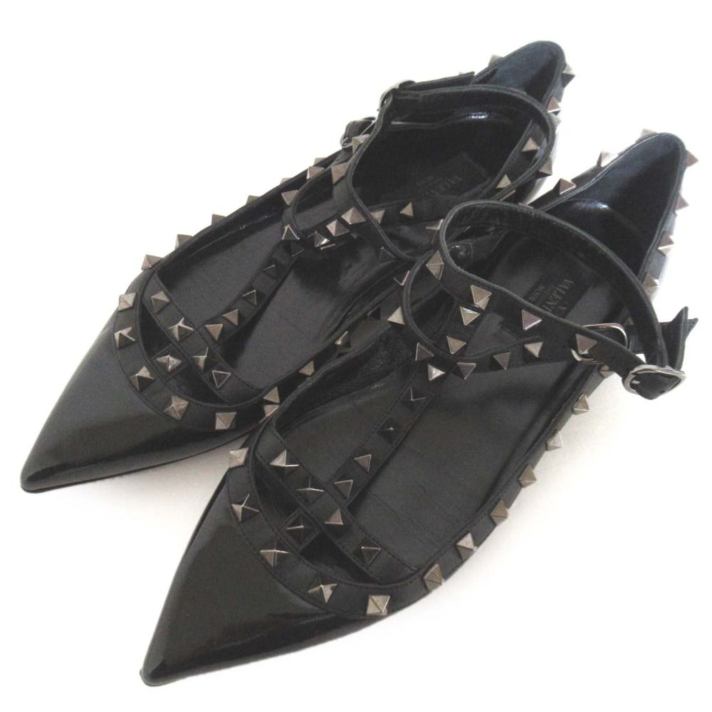 VALENTINO GARAVANI ヴァレンティノガラヴァーニノワール ロックスタッズ アンクルストラップ パンプス 39.5 約26.5cm ブラック レディース 古着