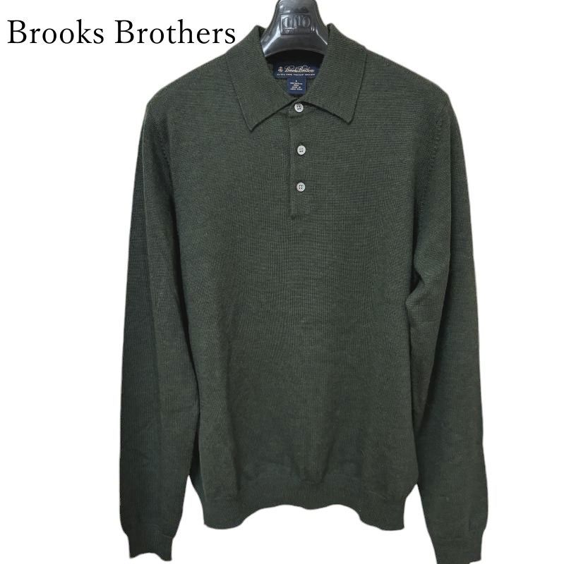 Brooks Brothers ブルックス ブラザーズ 　メンズ　襟付きニット　長袖　ポロセーター 　メリノウール 　グリーン　Ｓ