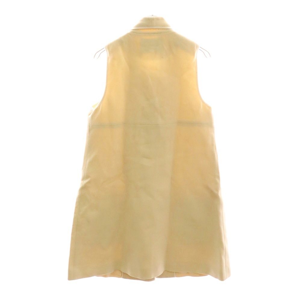 FENDI フェンディ 16 AW レザー フラワーコサージュ ノースリーブ ショール ロング テーラードジャケット ベスト ベージュ レディース FF 8319 46 R