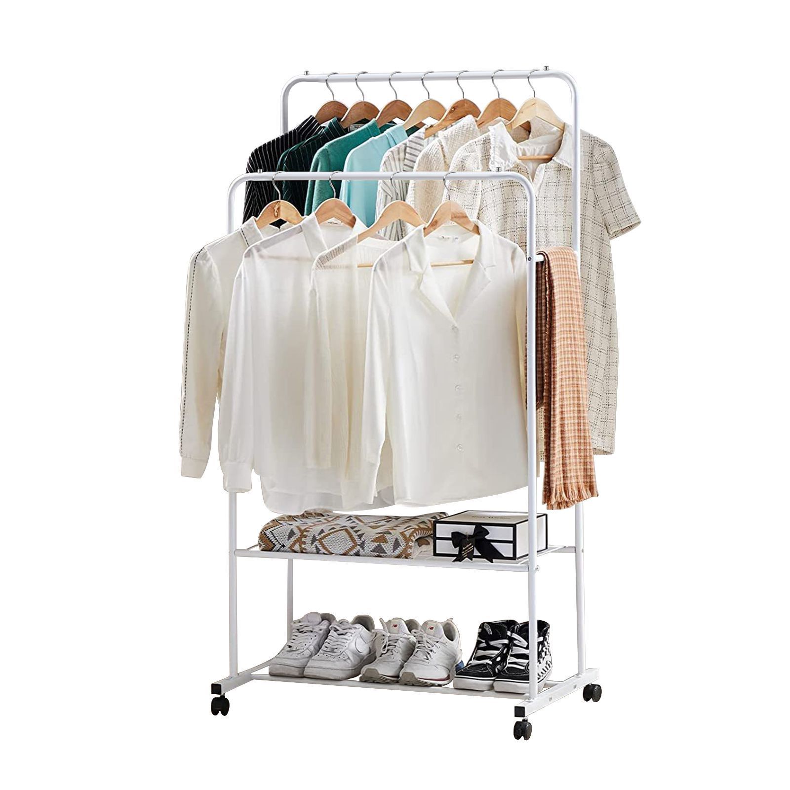 ホワイト スチール ハンガーラック 2段 キャスター付き ホワイト スチール ハンガーラック 2段 キャスター付き 楽天市場