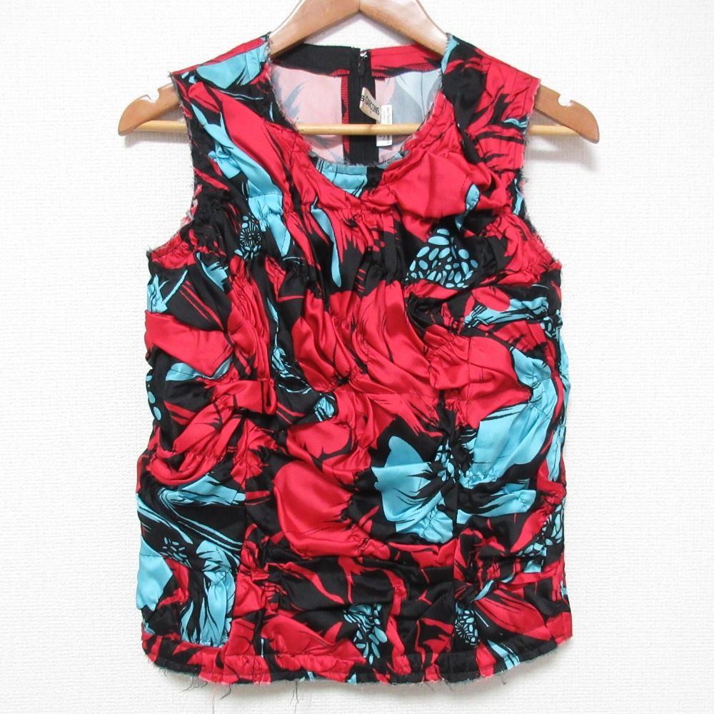 AD2025 COMME des GARCONS コムデギャルソン FLOWERS PRINTED SATIN TOP ノースリーブ ブラウス GM-B005 サイズXS レッド レディース 古着