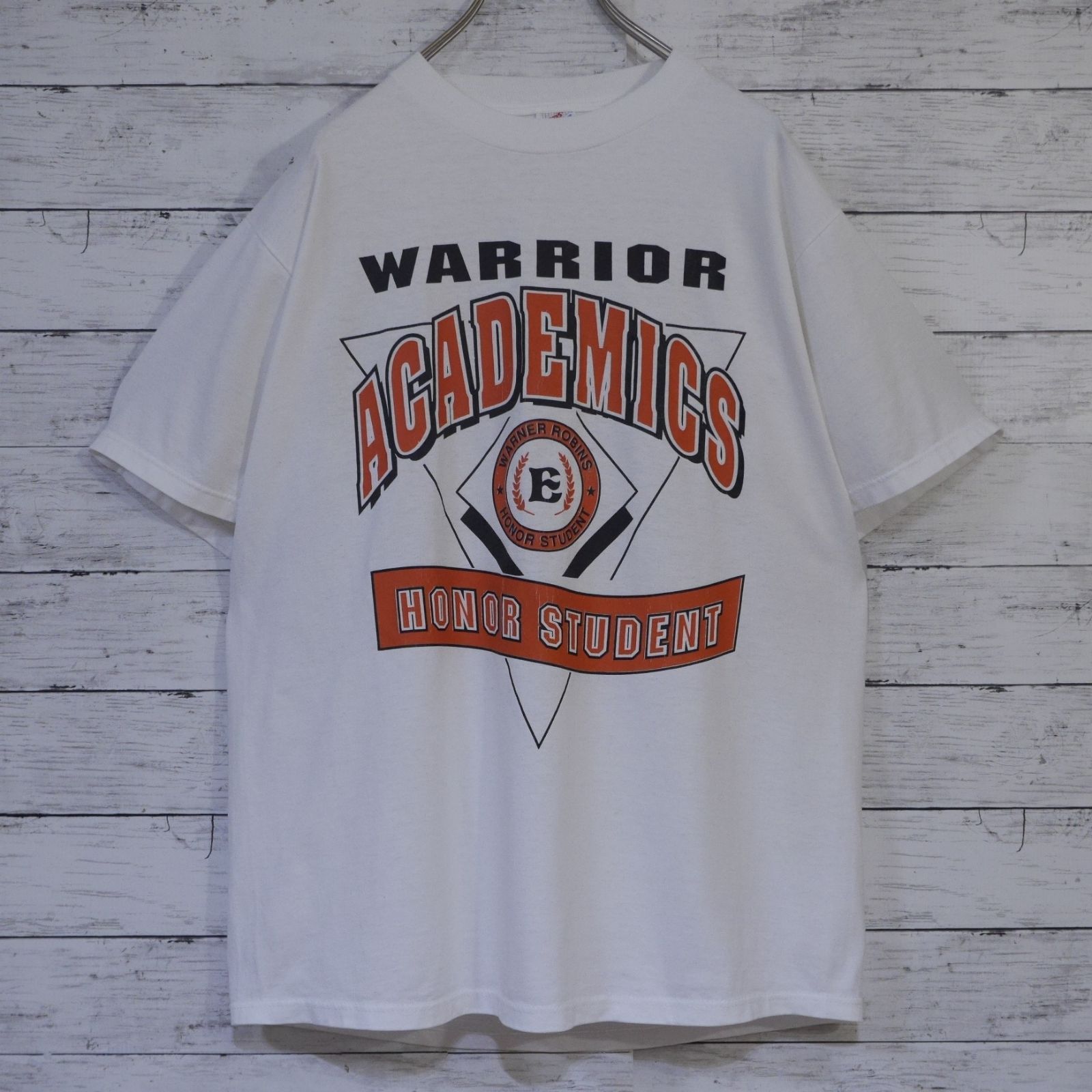 90s USA製 ジャージーズ JERZEES L ホワイト WARRIOR ACADEMICS
