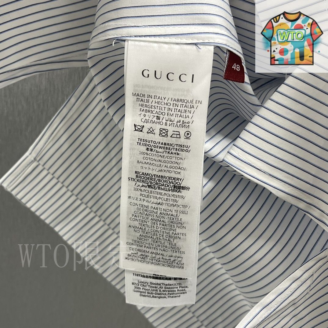 GUCCI☆関税込☆ヌマ刺繍ストライプラフィアスライド 今日特価】Gucci 刺繍ストライプ コットンシャツ-2 - メルカリ