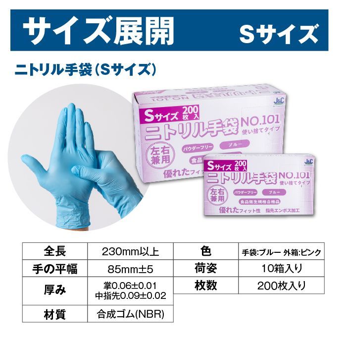 ニトリル手袋 大容量【200枚】S～L ゴム手袋 使い捨て手袋 ニトリル