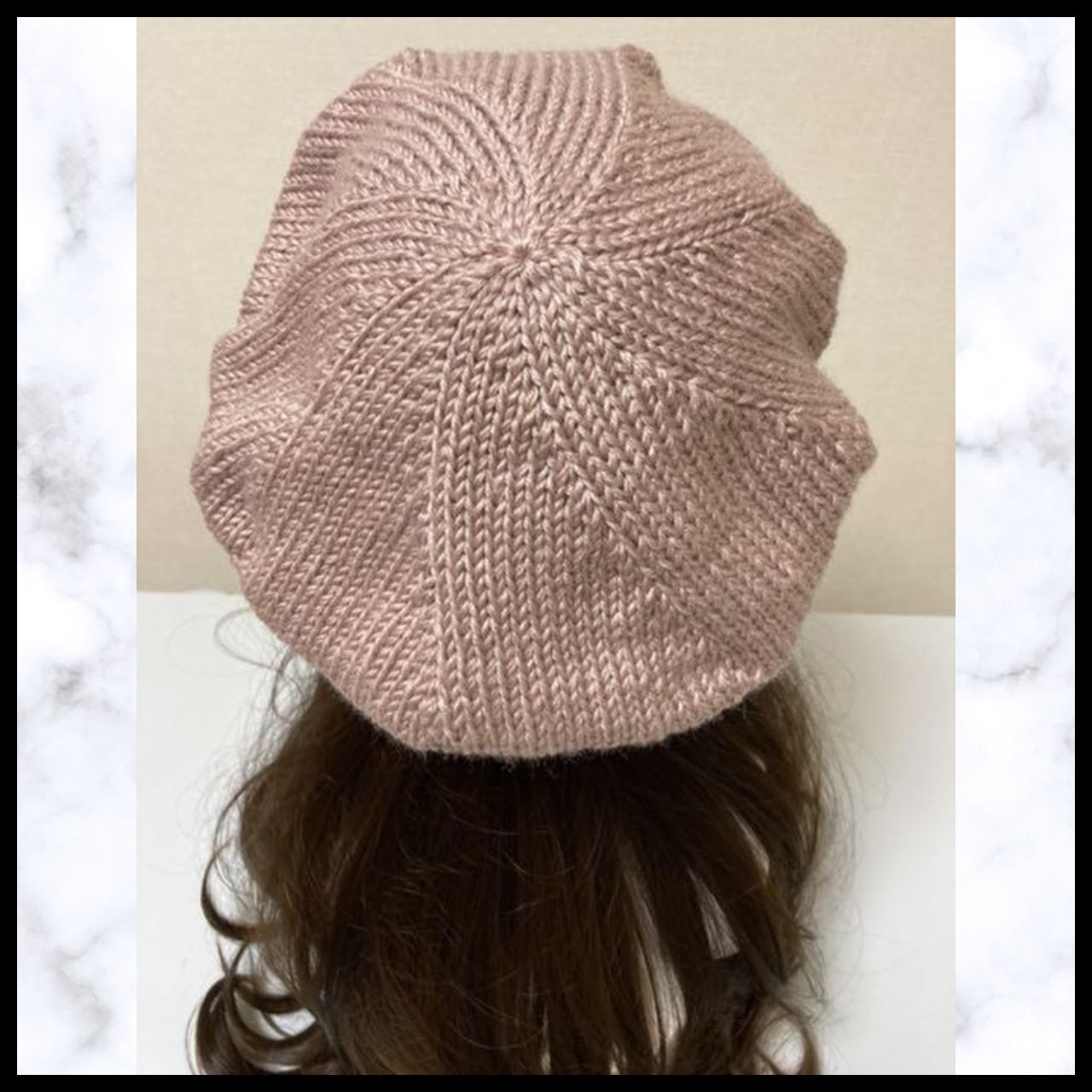 ニット帽　スモーキーピンク　手編み　ベレー帽　1年中着用できる　可愛い　シンプル