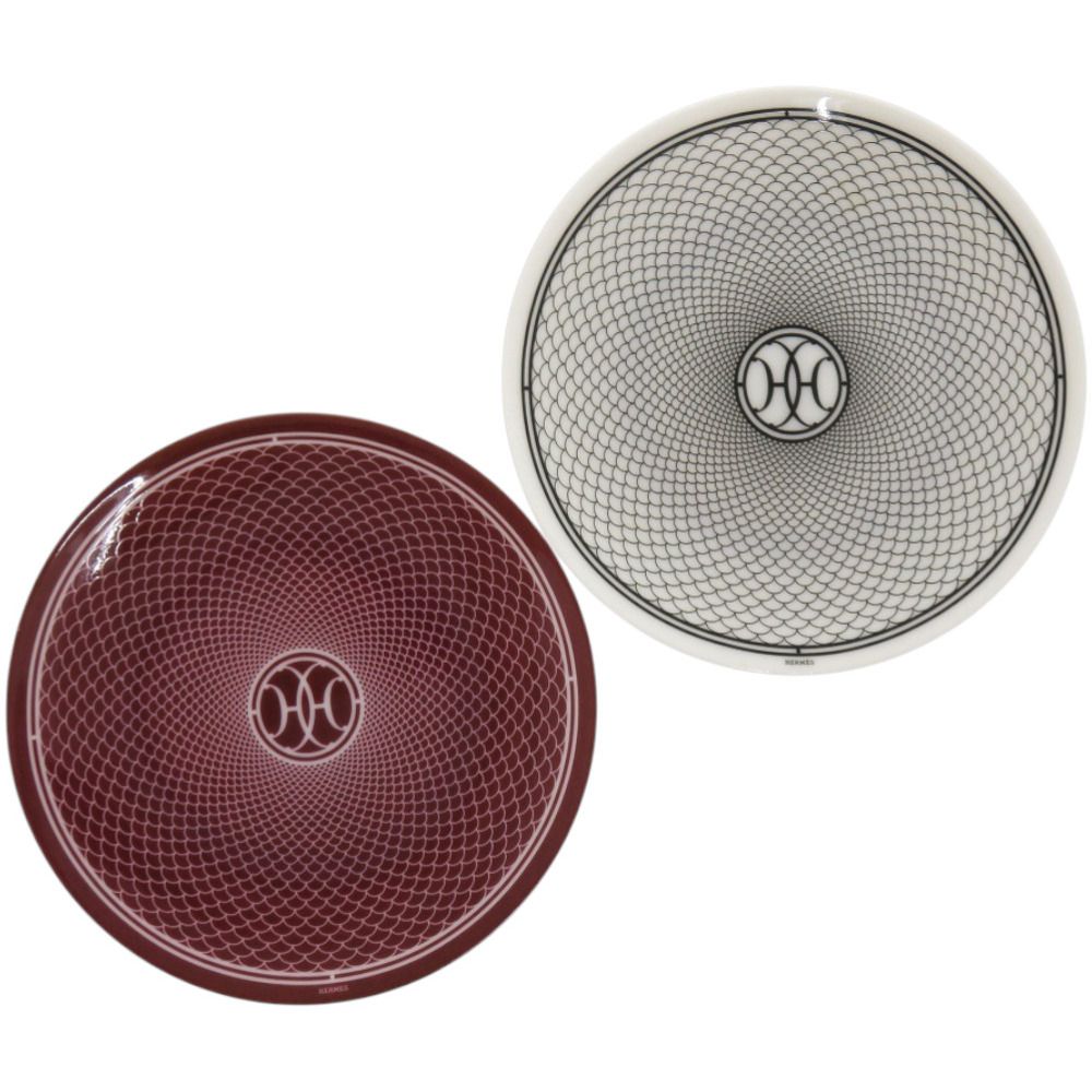 ♥品 エルメス プレート 皿 2点セット パンプレート No1 Hデコ 陶器 レッド ブラック 赤黒 食器 0494 HERMES
