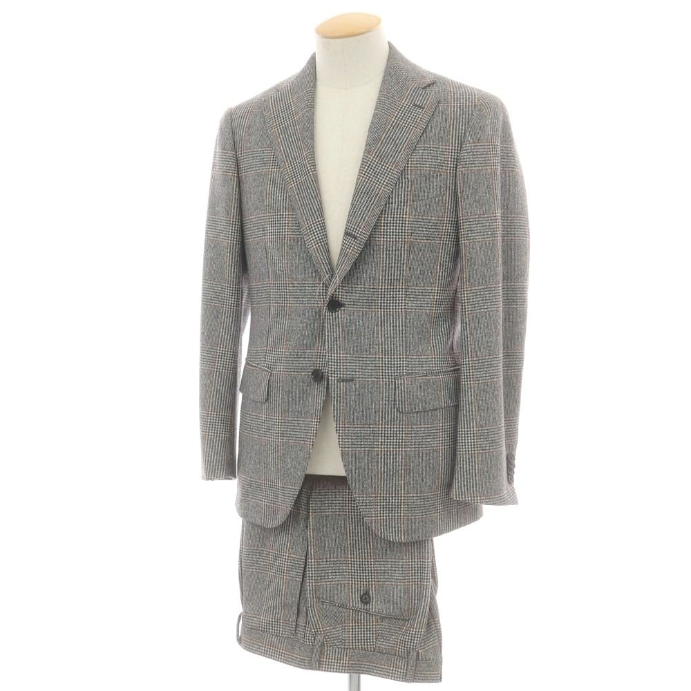 ブリッラ ペル イル グスト Brilla per il gusto ウール チェック 3つボタンスーツ ブラック×ホワイトxブラウン サイズ44 メンズ