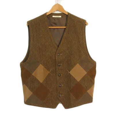 ランセル LANCEL ヴィンテージ ベスト Vネック アーガイル フェイクスエード M 茶 ブラウン