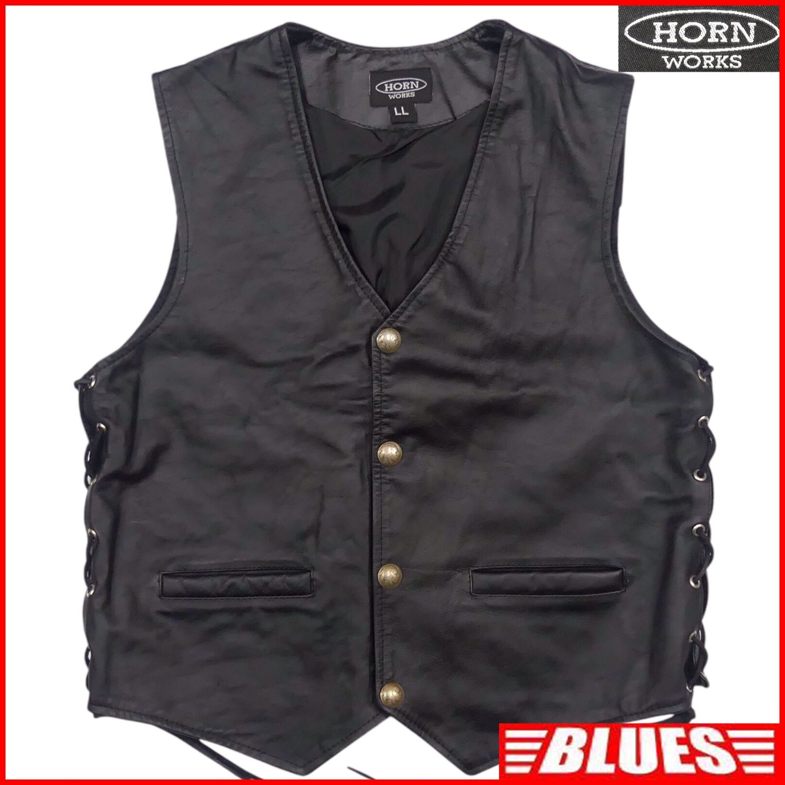 HORN WORKS ホーンワークス レザーベスト XL バイカー メンズ