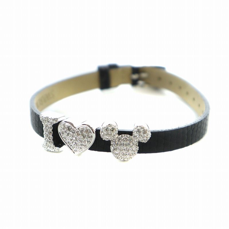 スワロフスキー SWAROVSKI ディズニー Disney ブレスレット アクセサリー バングル レザー クリスタル ミッキー シルバー色 黒 ブラック 836670 GY11 |MQ