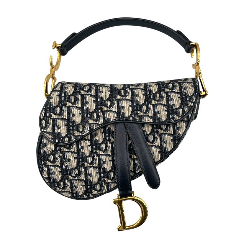 クリスチャン ディオール Christian Dior ヴィンテージ サドルバッグ ミニ ネイビー オブリークキャンバス レディース ハンドバッグ